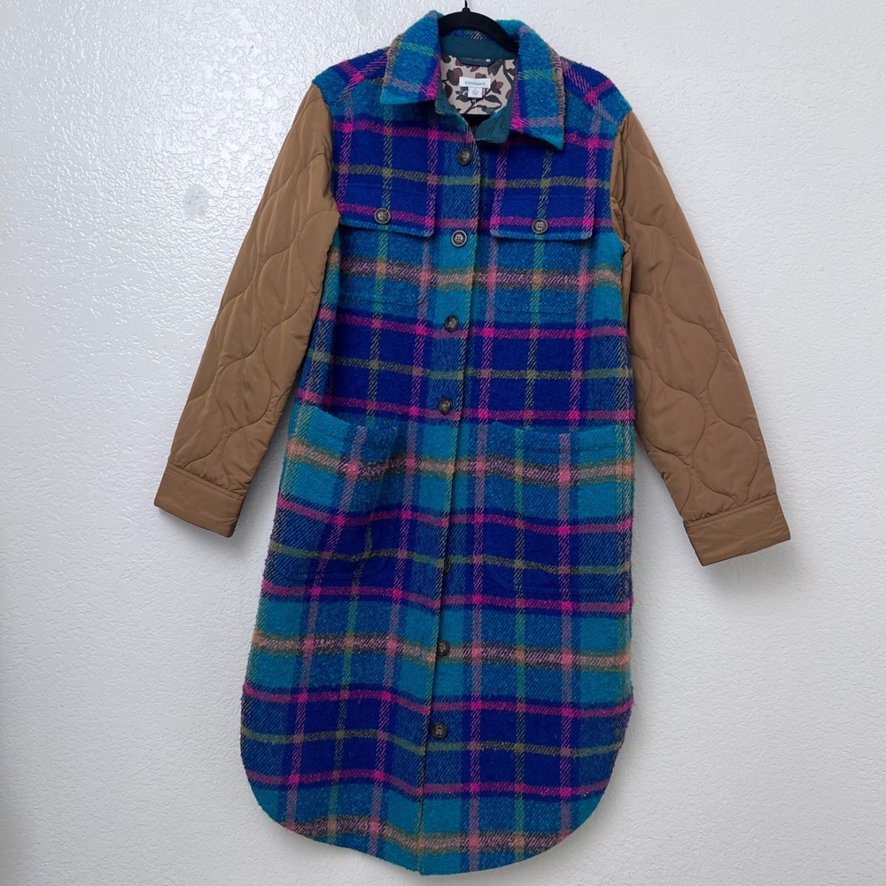 Rare Sundance Hampshire Plaid Long Shacket Jacket Quilted Tan Sleeves Size S - Picture 9 of 16
